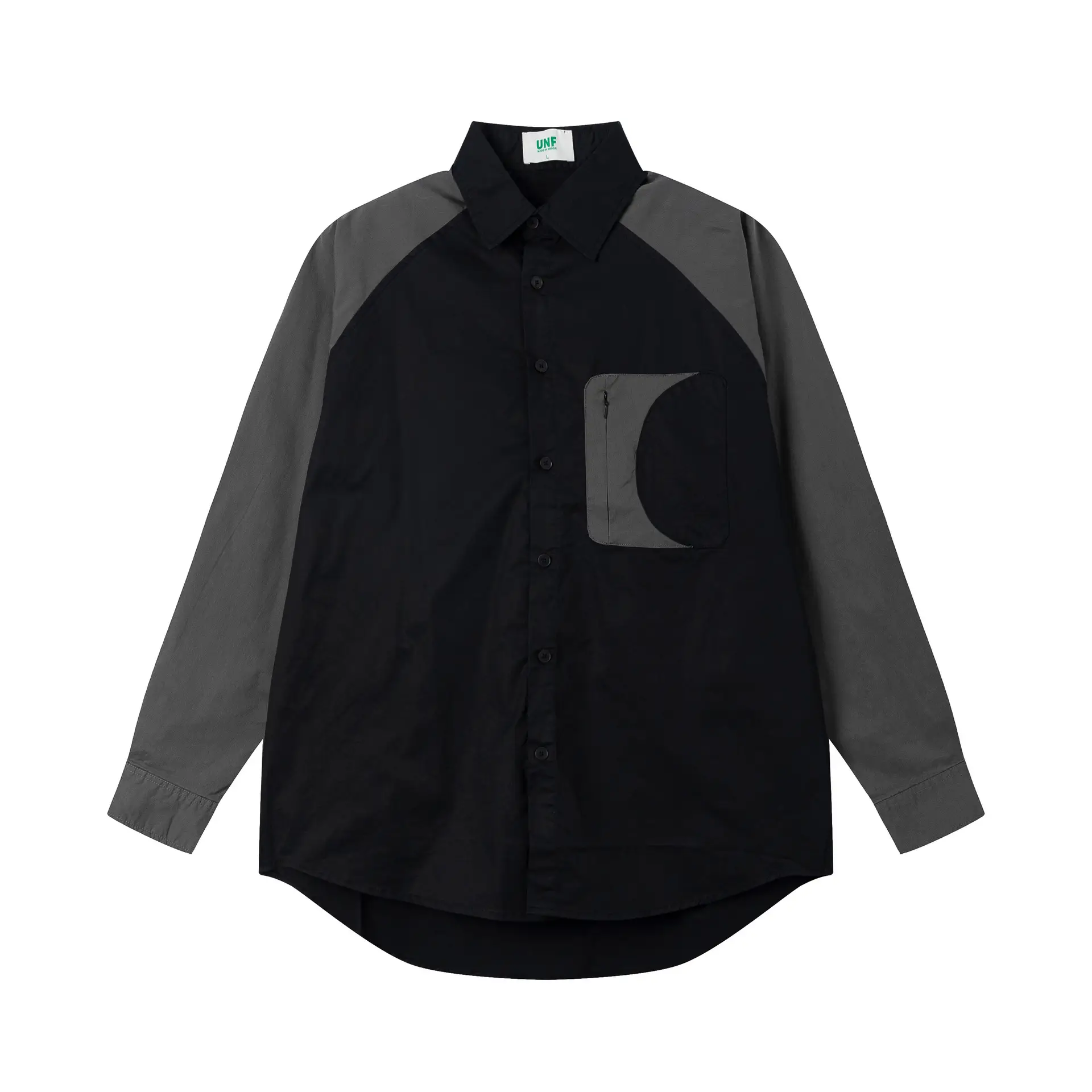 All-matching Shirt Color-block Raglan Sleeves Lapel Loose Casual Shirt