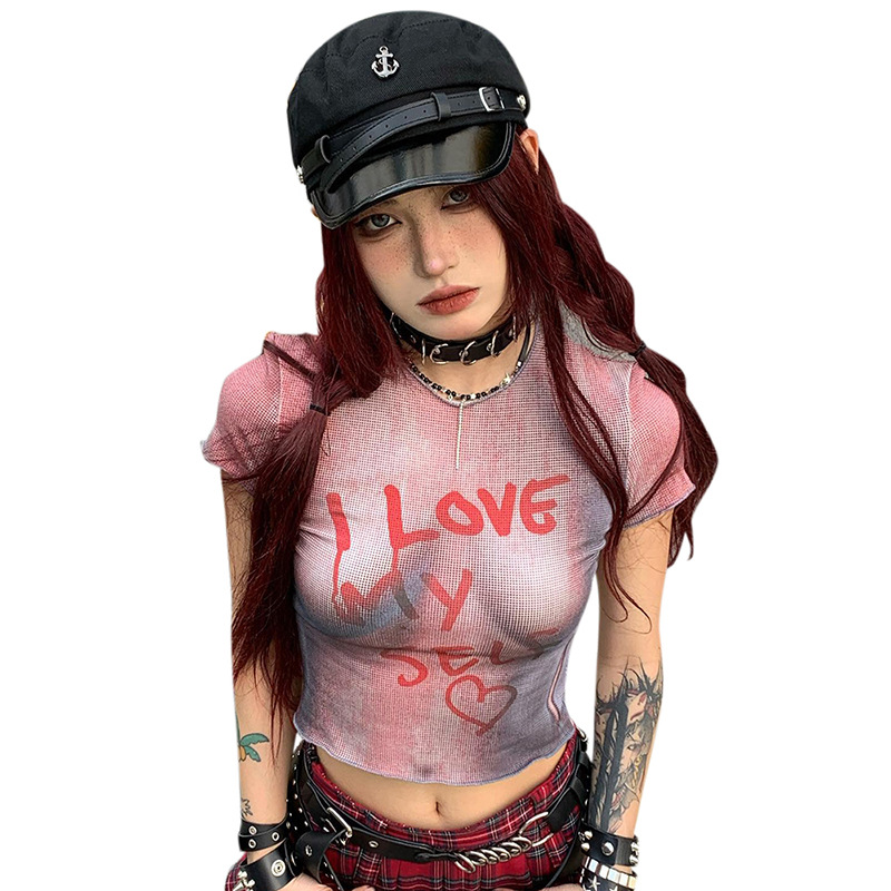 Personalized Minority Letter Printing Design Short Midriff-baring Top Female Cool Hot Girl