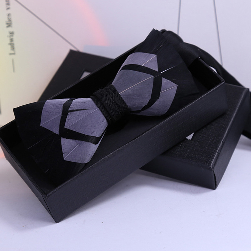 Men's Polyester Feather Bow Tie Business Host Suit Bow Tie