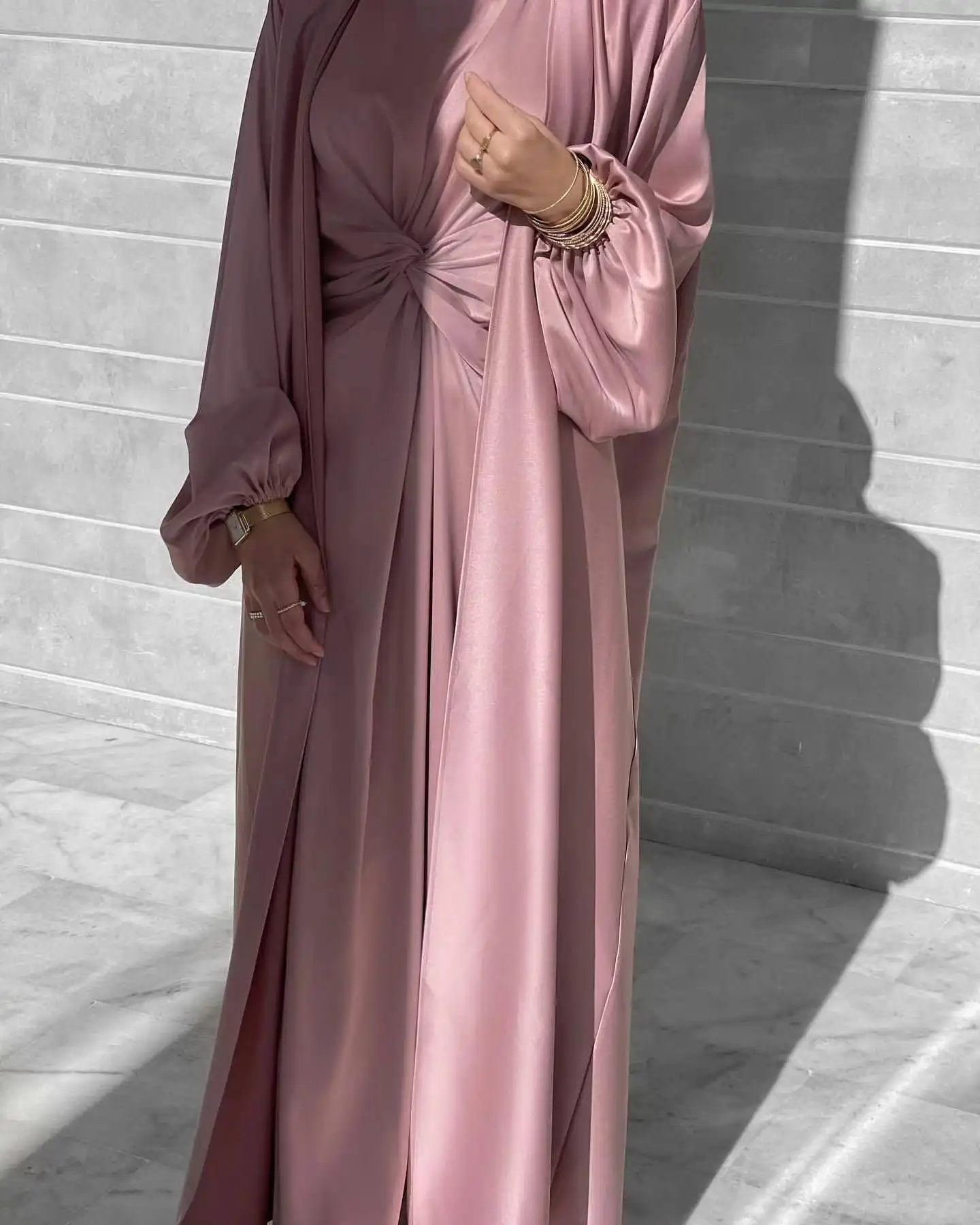 Turkey Dubai Fashion Solid Color Two-piece Set Dress Cardigan Suit