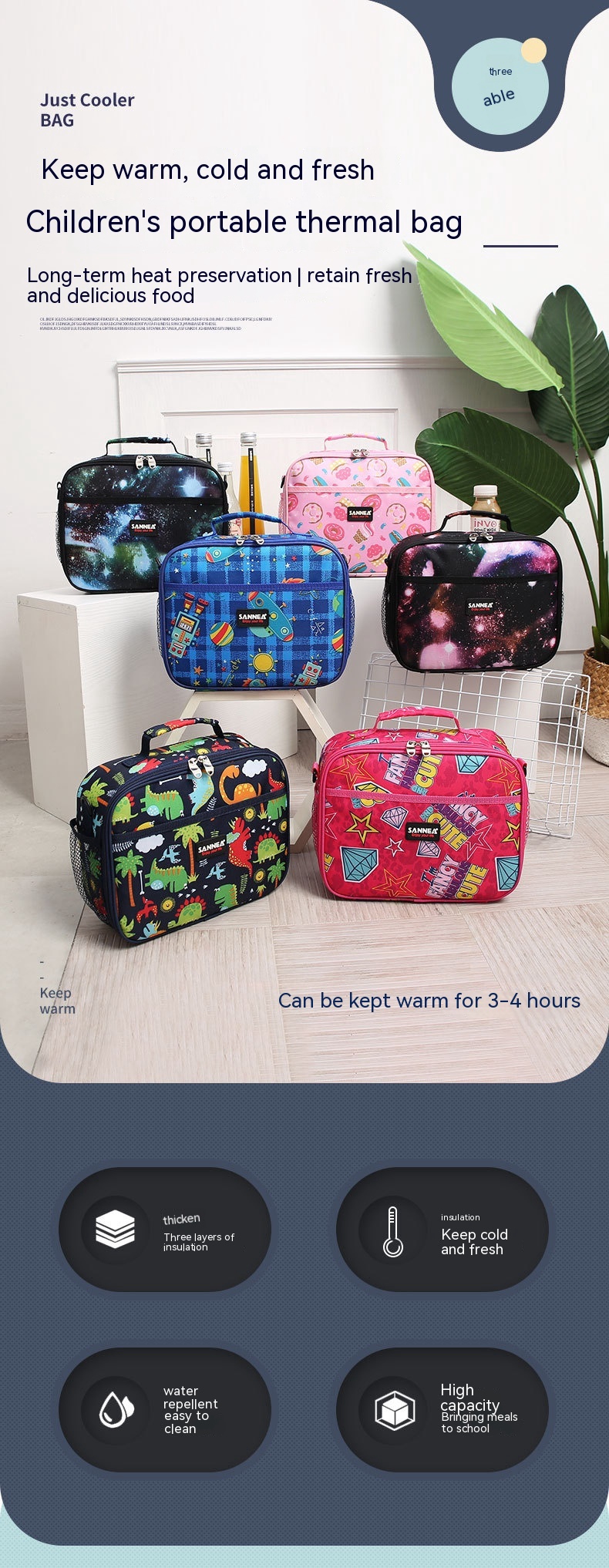 Children's Portable Cartoon Extra Thick Insulation Lunch Bag