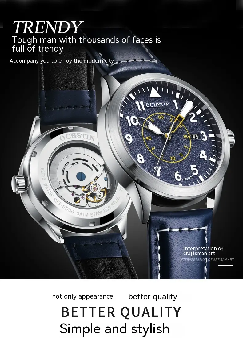 Metal Automatic Mechanical Leather Waterproof Men's Fashion Luminous Watch