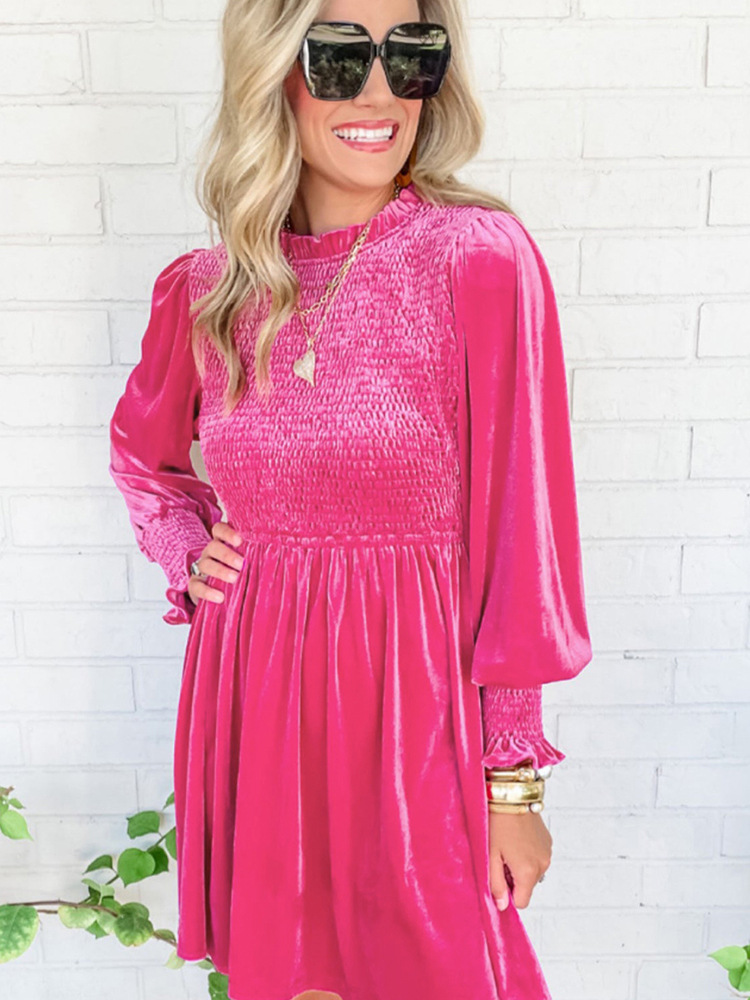 Velvet Smocking Long Sleeve Dress, picture 2 of 11