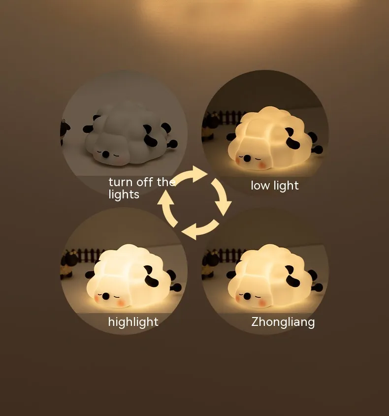 Cute Silicone Night Lights Sheep Cartoon Bedroom Lamp For Children's Room Decor Rechargeable Timing Dimming Sleep Night Light – image 8