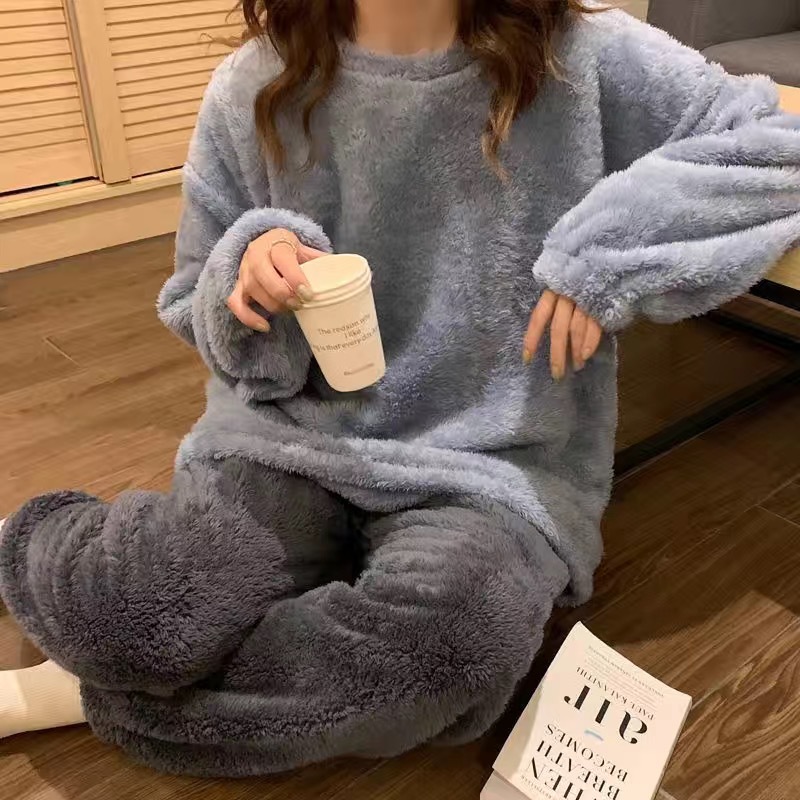 Title 2, Warm Thickened Velvet Pajamas Fleece-lined Loun...