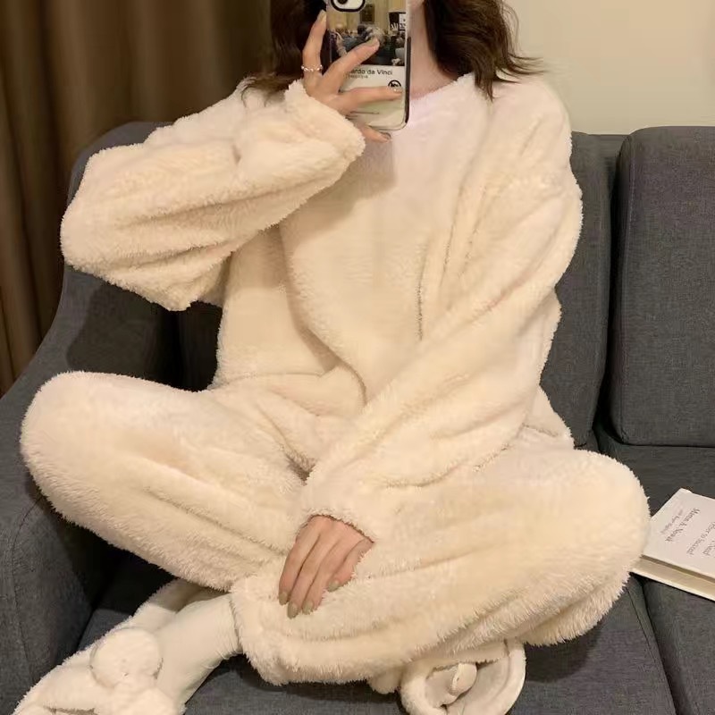 Title 4, Warm Thickened Velvet Pajamas Fleece-lined Loun...