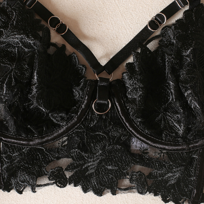 Title 17, Embroidered Black Bra Ribbon Steel Ring Garter ...