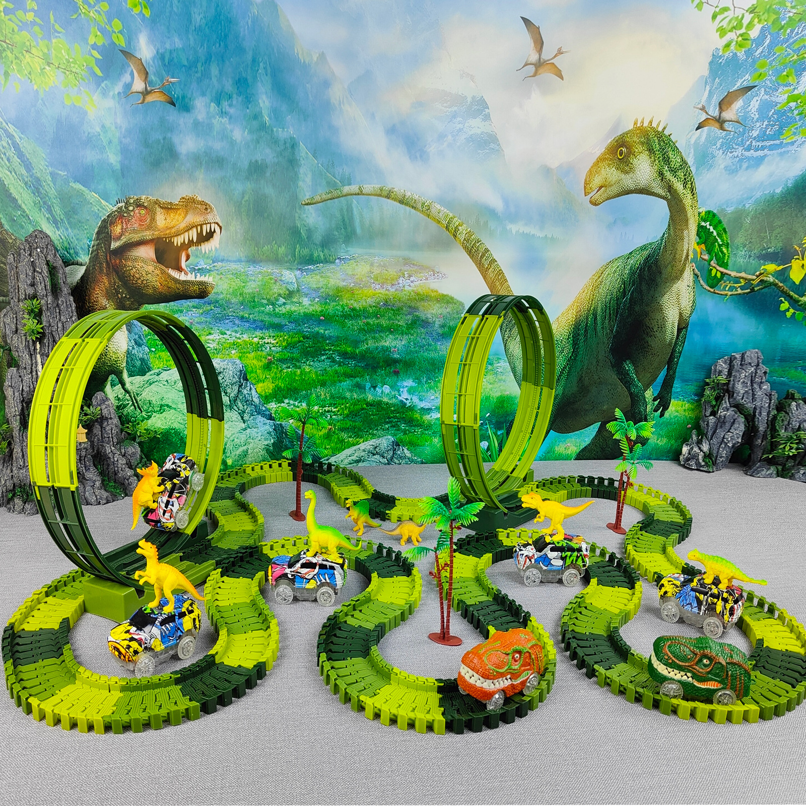 Title 2, Magic Climbing Electric Dinosaur Car Track Rail...