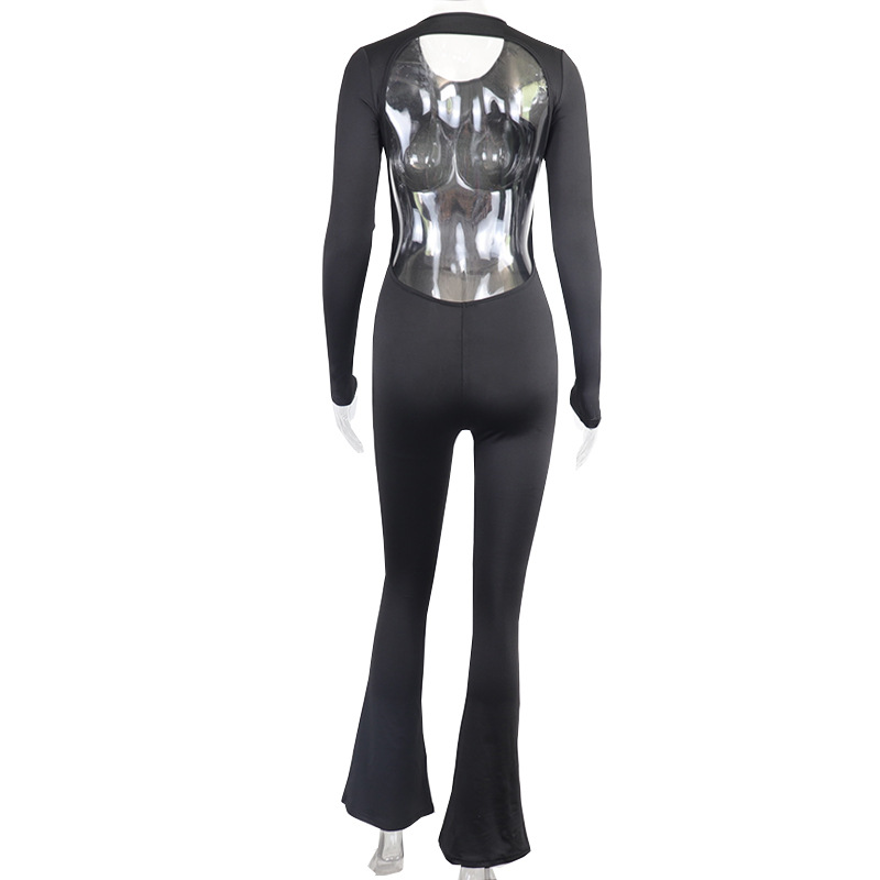 Title 7, Round Neck Long Sleeve Slim Fit Backless Jumpsuit