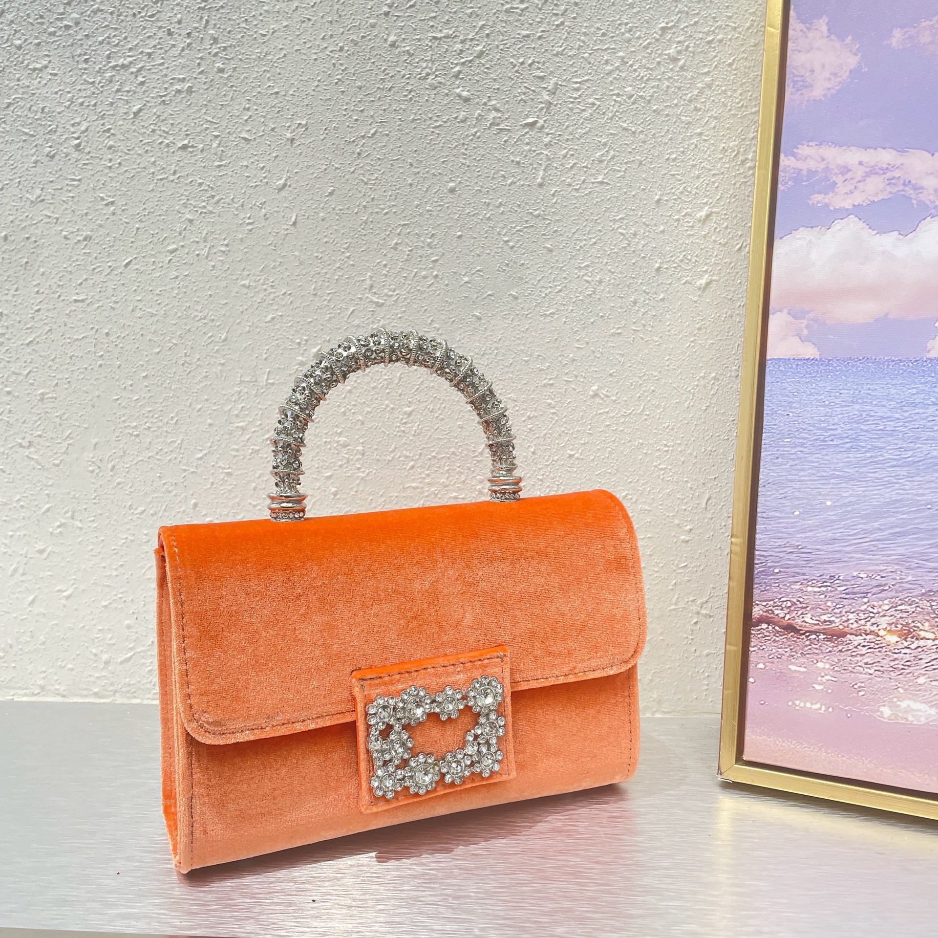 French Retro Shiny Rhinestone Flower Small Square Bag — foto 4