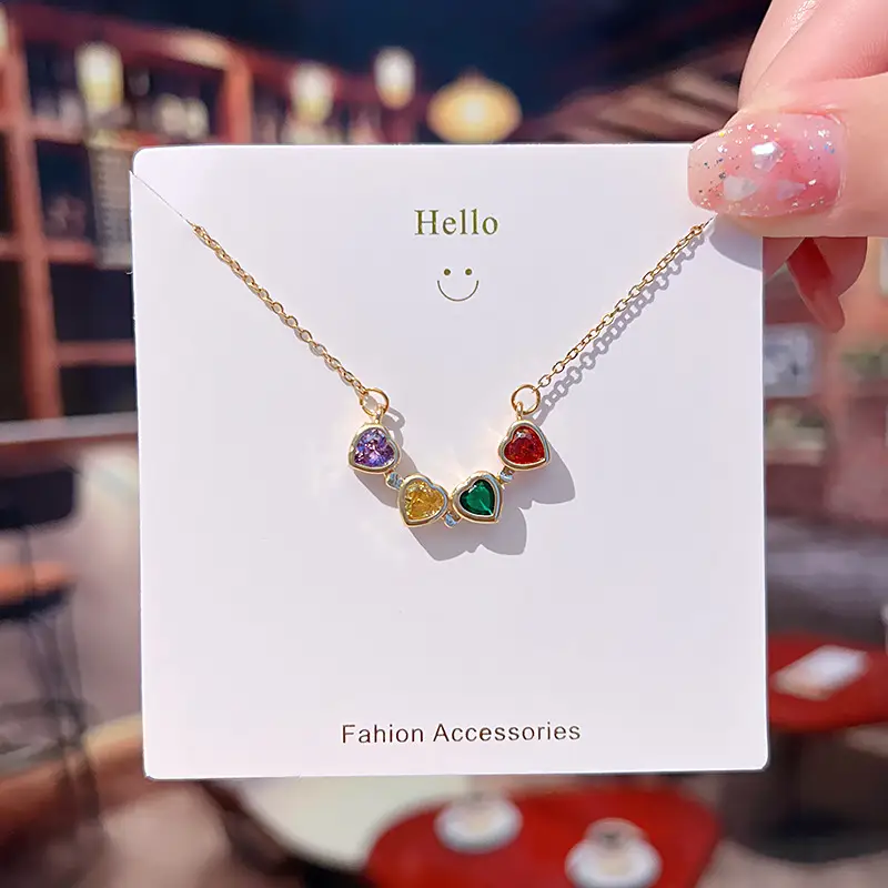Women's Open Four-leaf Clover Necklace Color Zirconium Clavicle Chain
