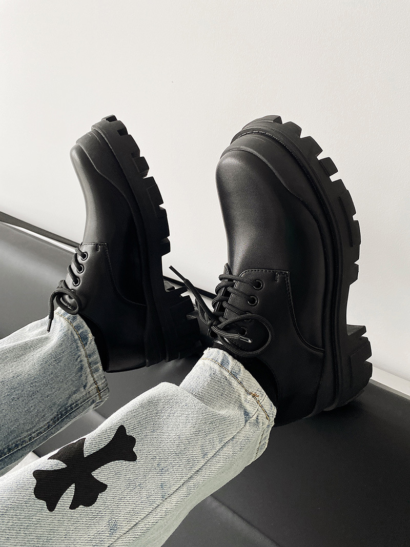 أحذية جلدية سوداء سميكة القاع للزوجين لجميع المناسبات