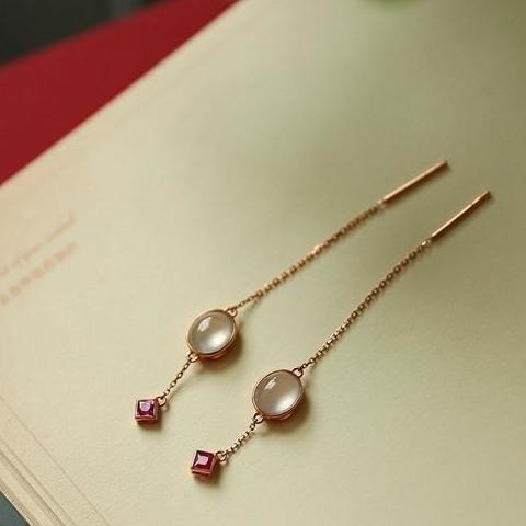 Plated S925 Silver Jade Earrings All-match Fashion