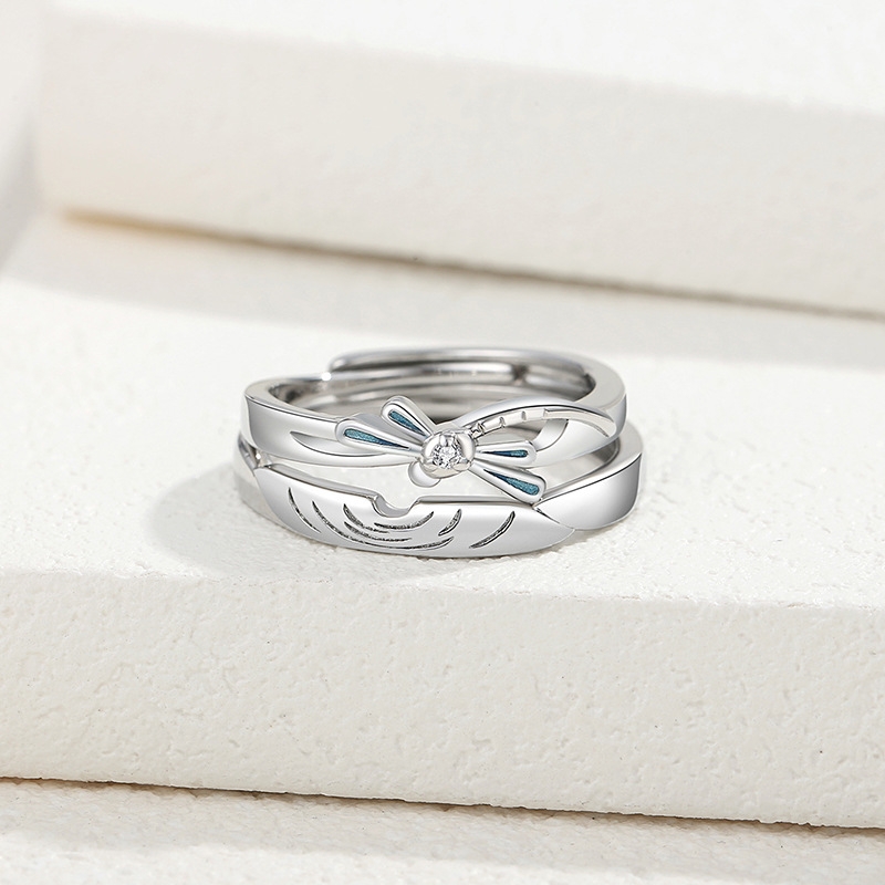 Dragonfly Skimming Water Couple Ring Pair