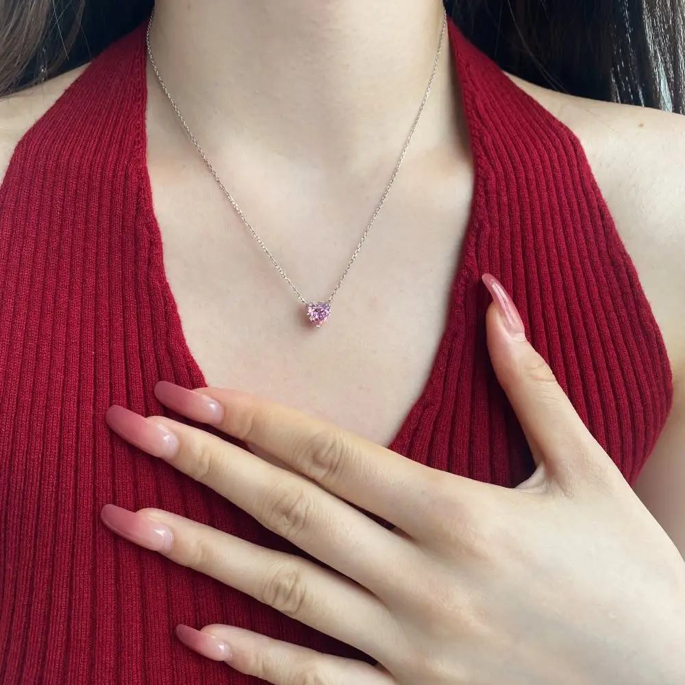 S925 Loving Heart In Sterling Silver Pendant Necklace Fashion All-match