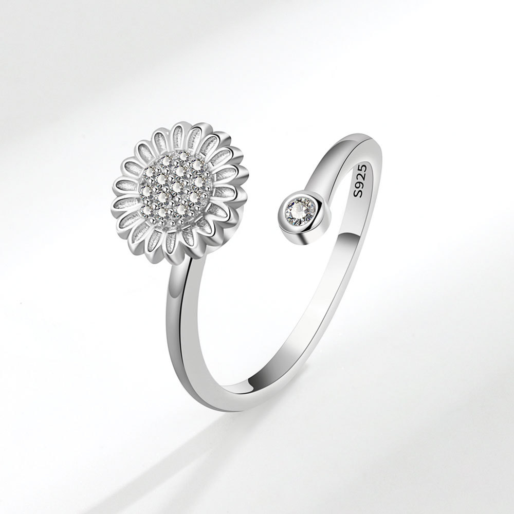 Adjustable SUNFLOWER Spinning Ring Diamond-embedded Simple
