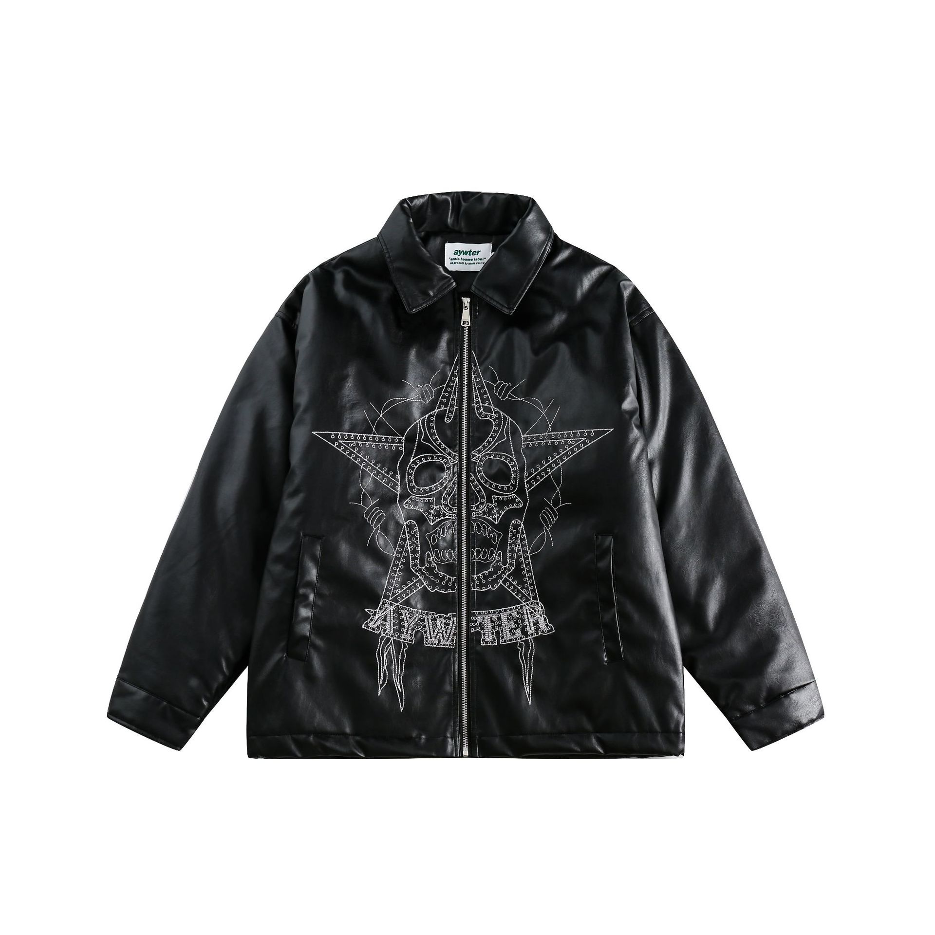 Skull Embroidery Thickening Punk Leather Coat