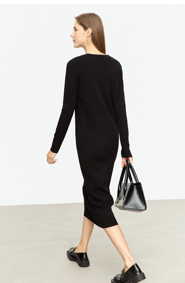 New Warm All-match V-neck Slim Fit Midi Skirt Knitted Dress Women's Inner Skirt