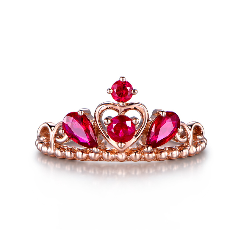 Crown Temperament Simulation Rose Red Tourmaline Colored Gemstone Ring