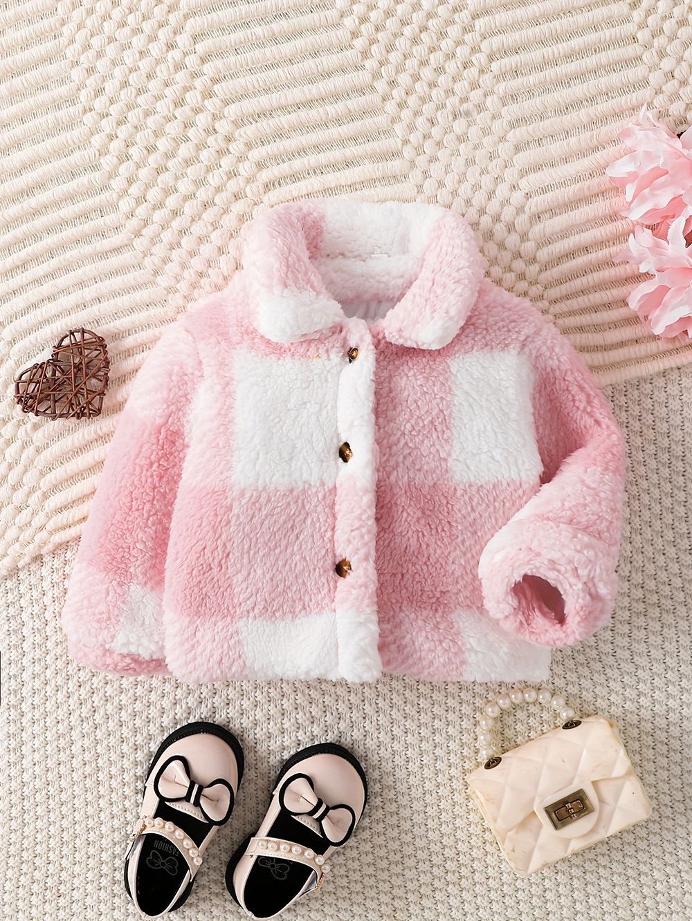 Children Girls' Autumn And Winter Lapel Plaid Single-breasted Long Sleeve Fashionable Korean Style Fashionable Velvet Coat — foto 4