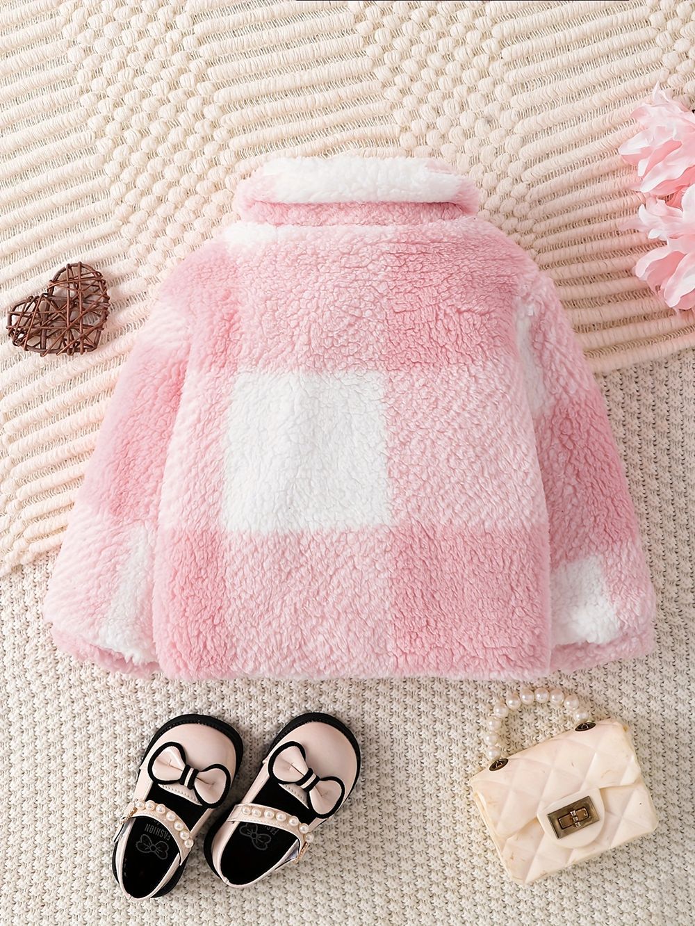 Children Girls' Autumn And Winter Lapel Plaid Single-breasted Long Sleeve Fashionable Korean Style Fashionable Velvet Coat — foto 5