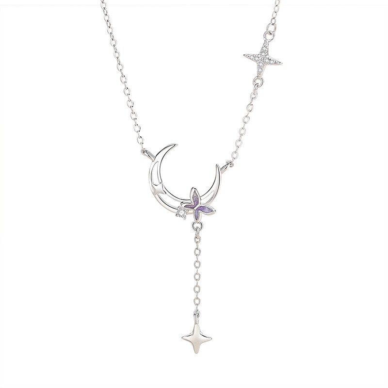 Women's Fashion Moonlight Butterfly Sterling Silver Pendant Necklace
