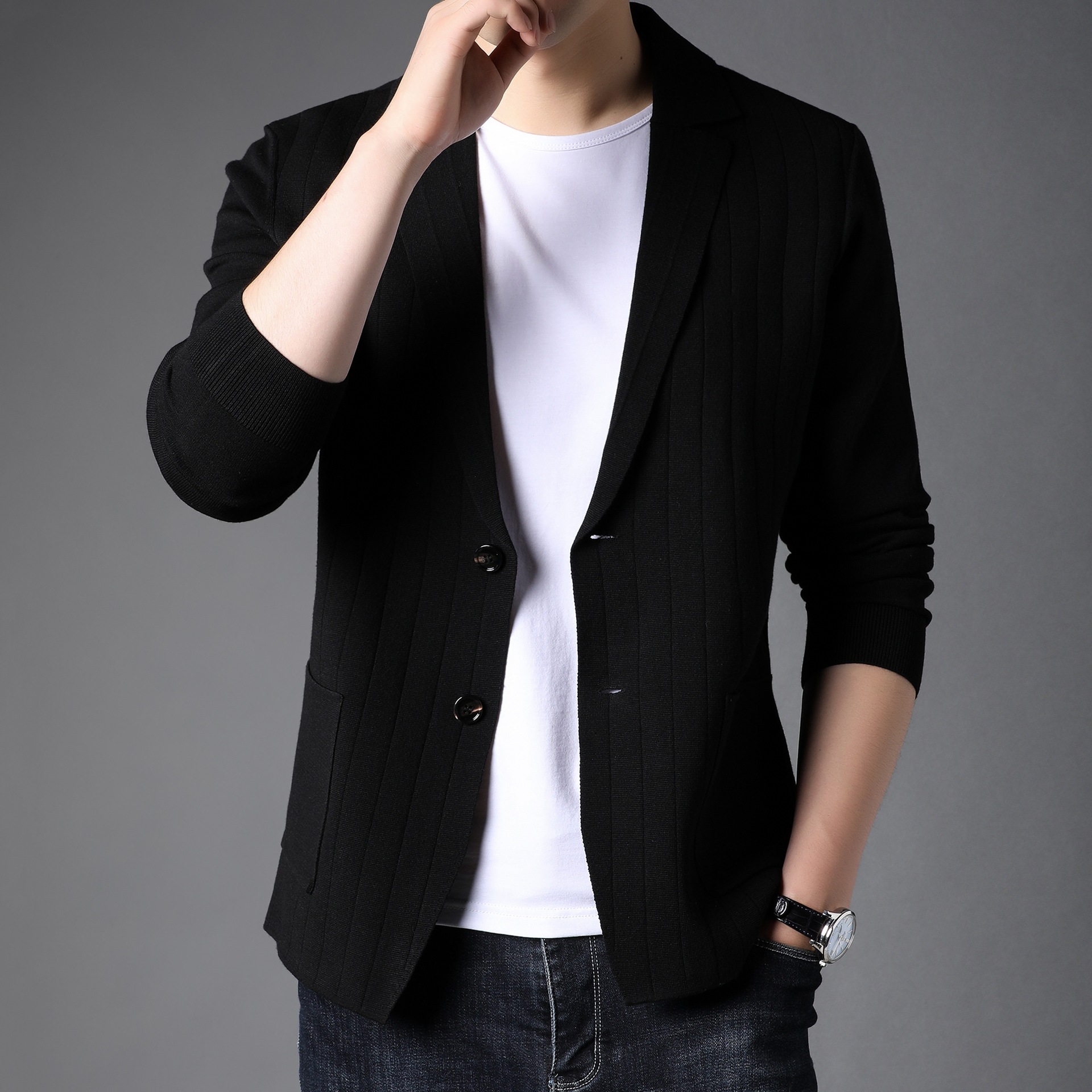 Spring And Autumn Men's Knitted Cardigan Slim Fit Casual Small Suit Coat