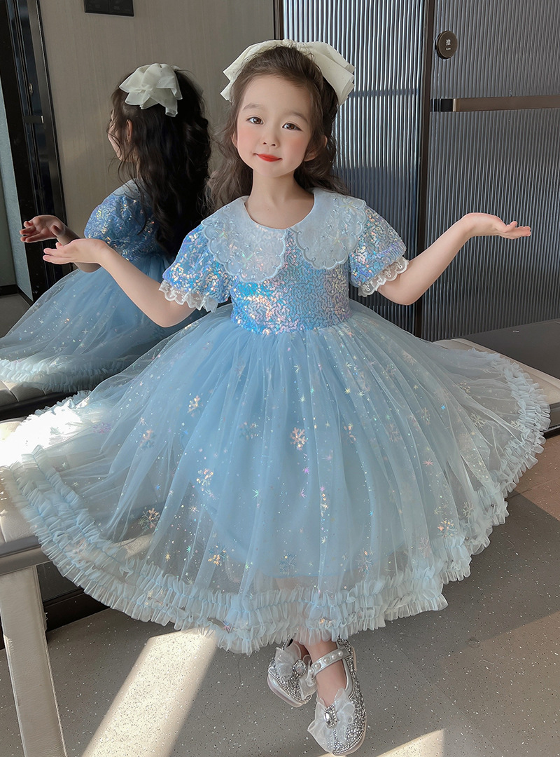 Girls Birthday Dress Doll Collar Sequins Umbrella Princess Dress