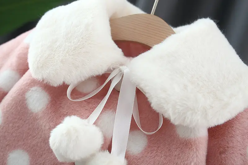 Winter New Polka Dot Fur Collar Girls' Coat
