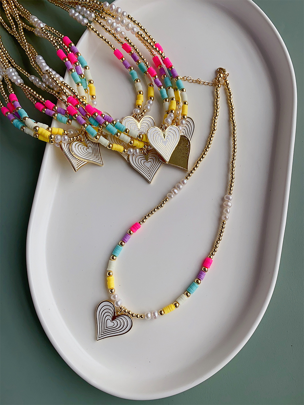 Bohemian Style Gradient Color Pottery Necklace