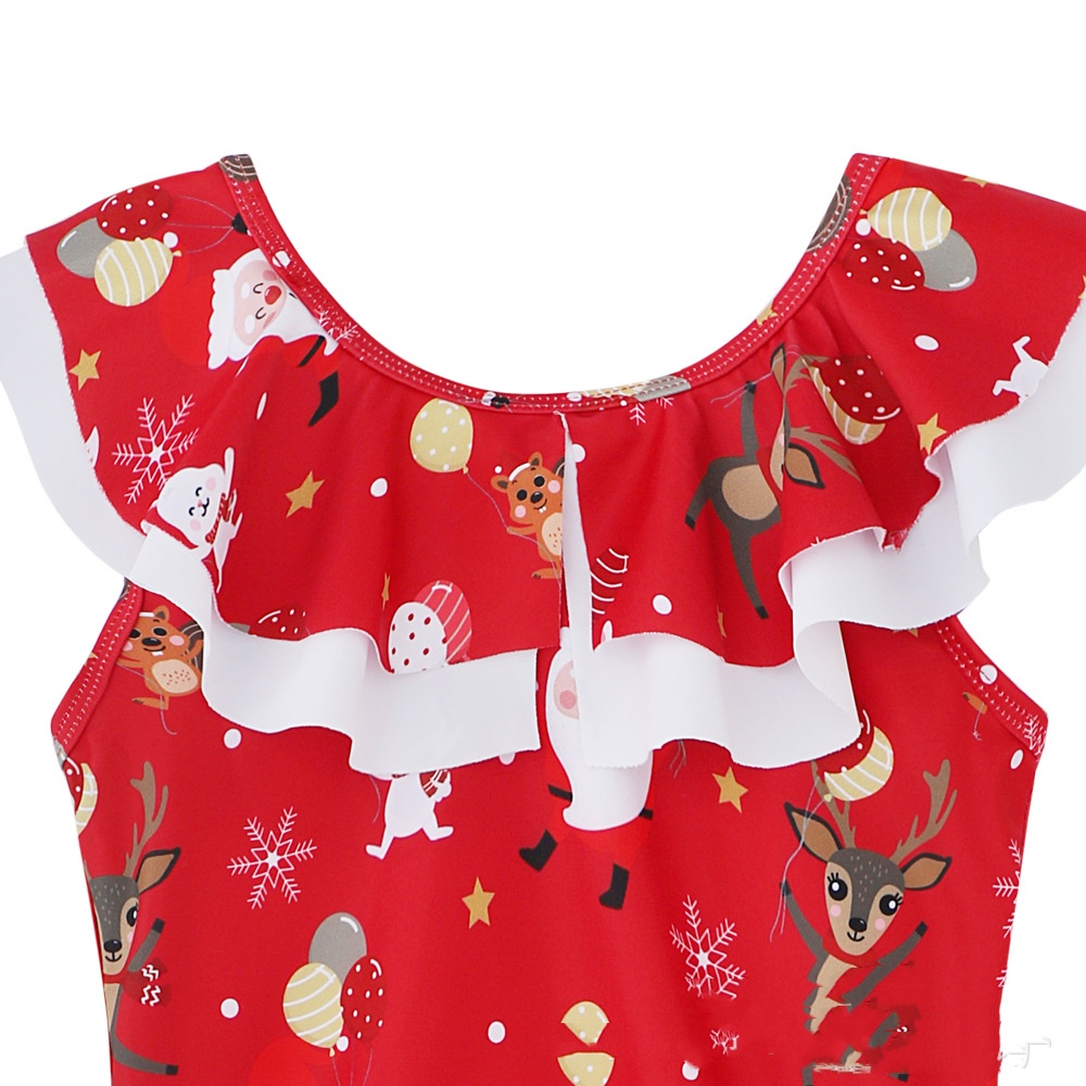 Girls' Christmas Printing Quick-drying One-piece Polyester Swimsuit
