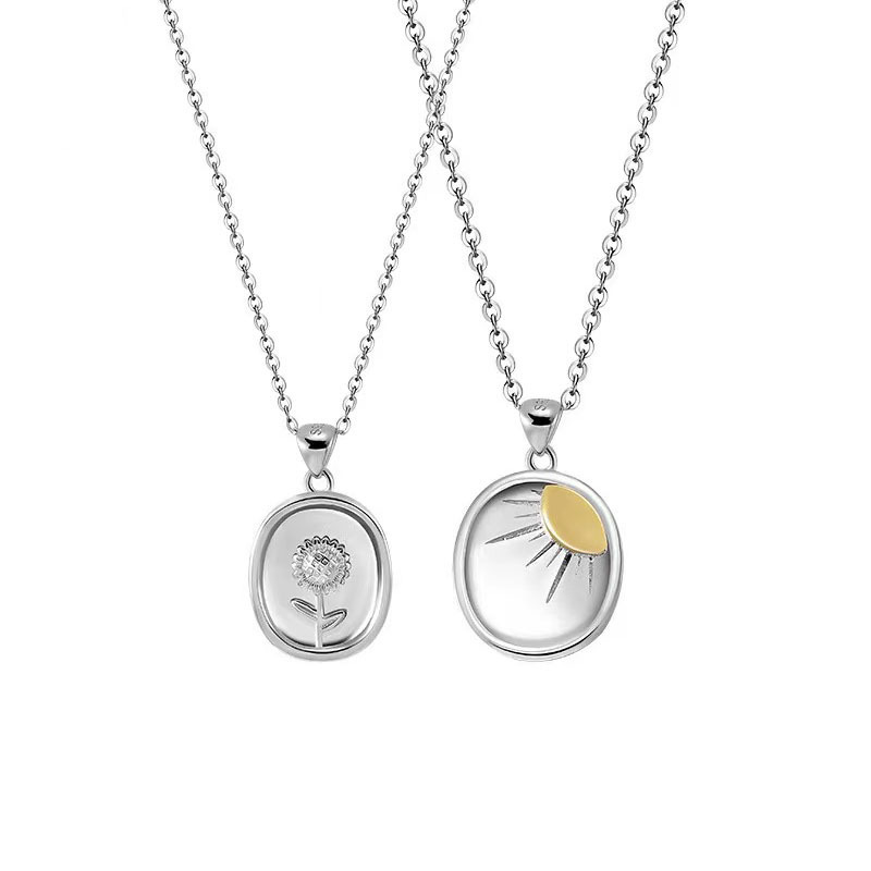 Title 2, Sunflower And Sun Couple Necklace