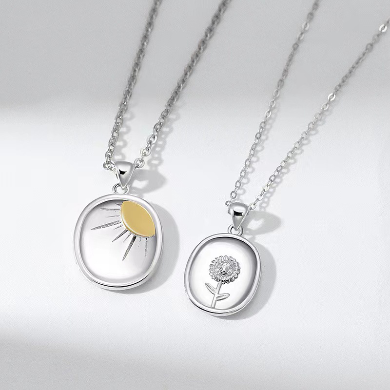 Title 3, Sunflower And Sun Couple Necklace