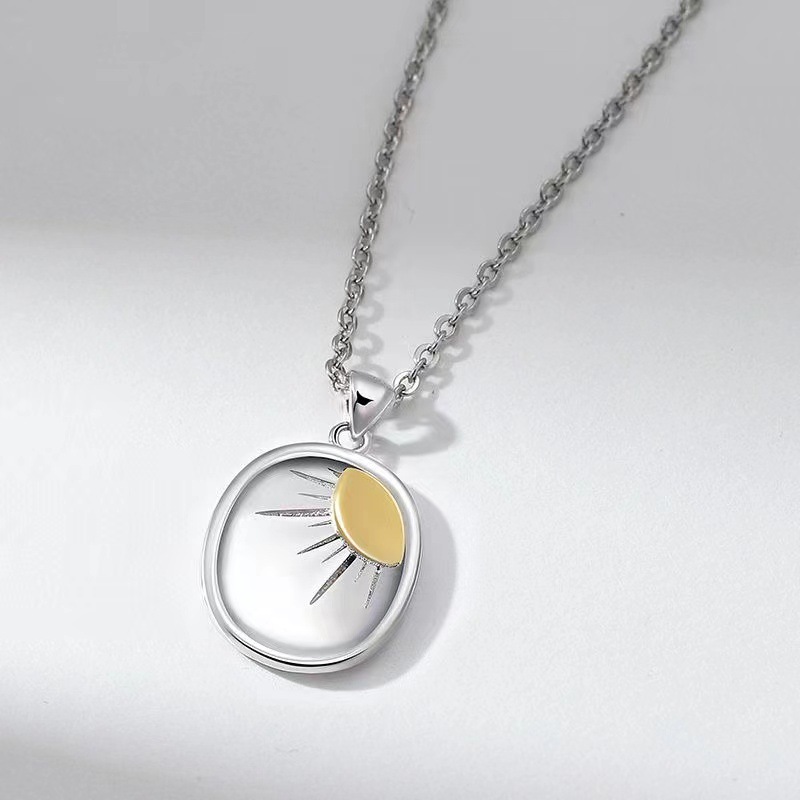 Title 6, Sunflower And Sun Couple Necklace