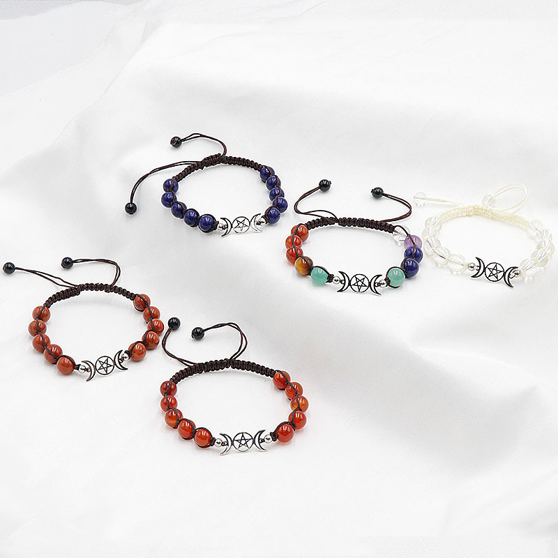 Couple Natural Stone Crystal Colorful Stone Woven Bracelet