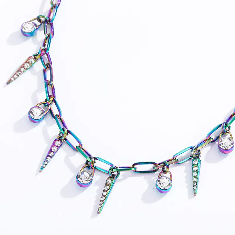 Ken Color Metal Digital Punk Rhinestone SPIKE Rivet Pendant Necklace