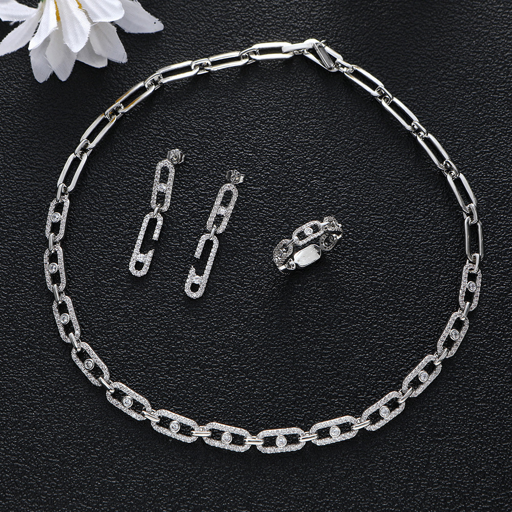 Geometric Ellipse Full Zirconium Necklace Bracelet Ring Earrings Suit