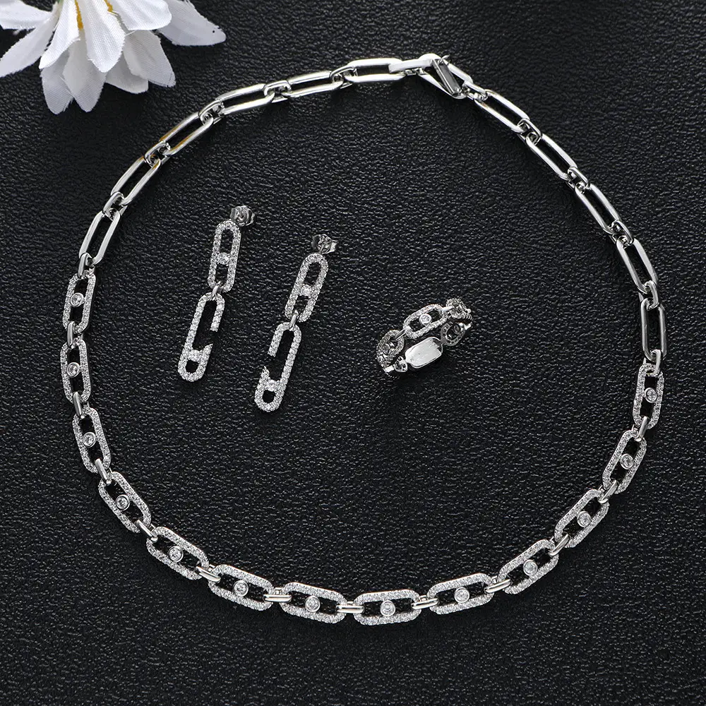 Geometric Ellipse Full Zirconium Necklace Bracelet Ring Earrings Suit