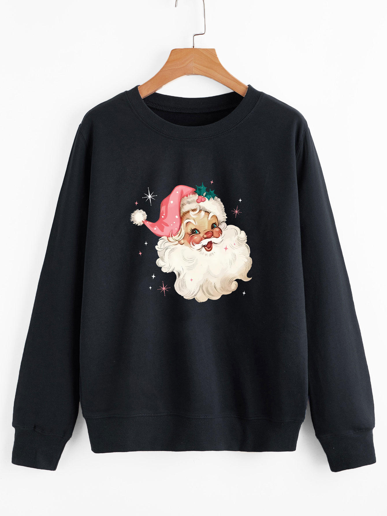 Santa Claus Pattern Women's Round Neck Long Sleeve Sweater
