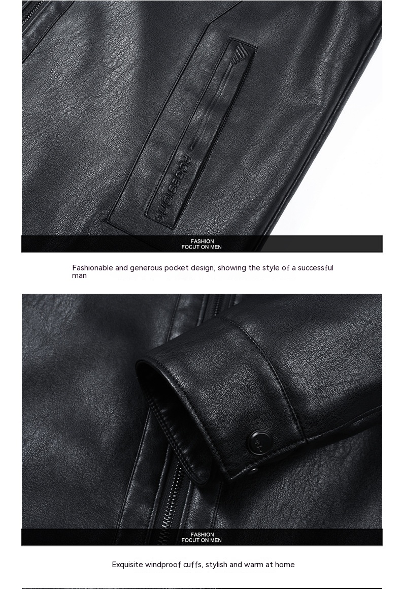 Business Casual Big Fur Collar Men's Leather Coat