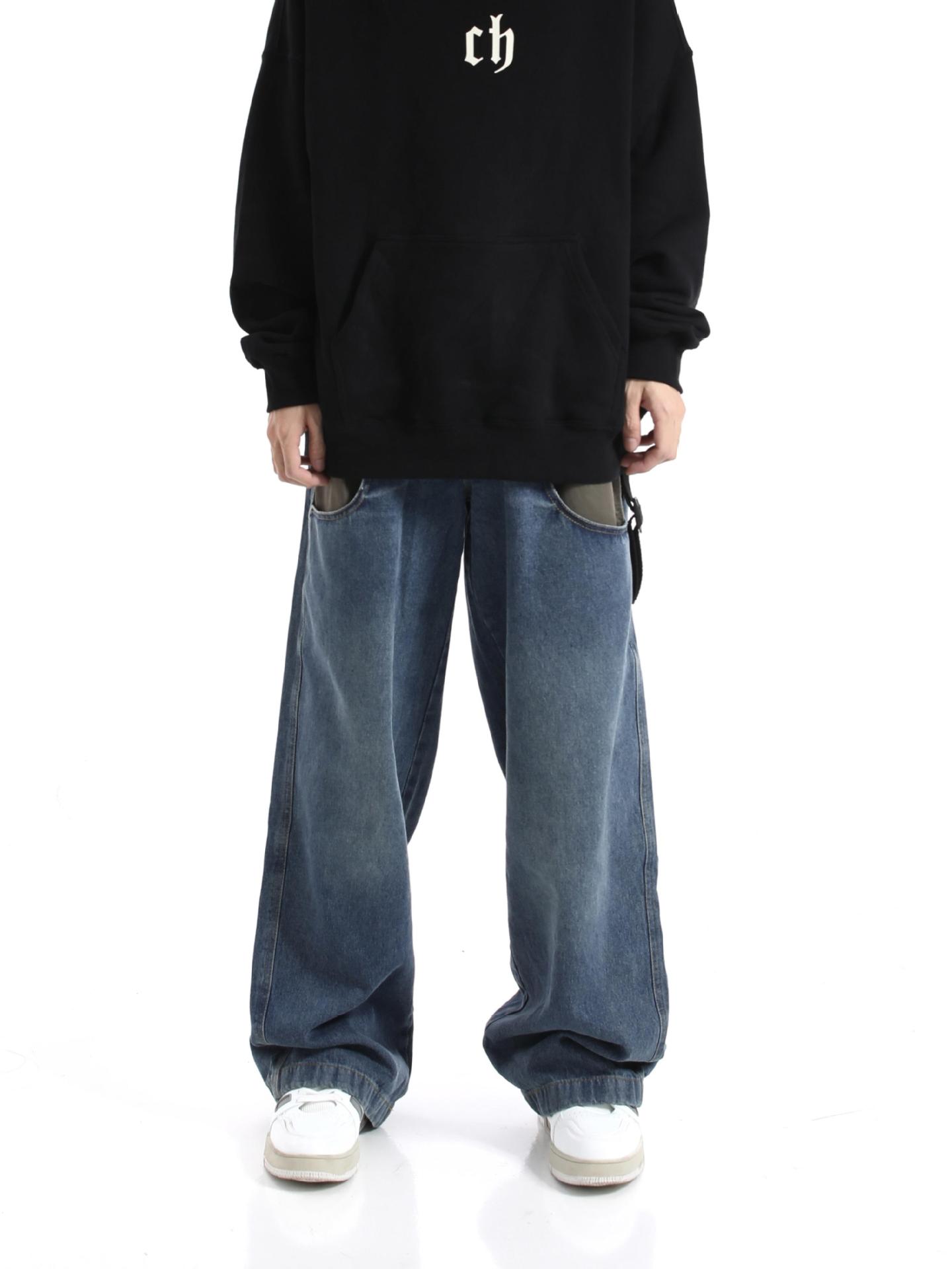 American-style Retro Patchwork Multi-pocket Denim Overalls