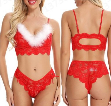 Title 3, Red Christmas Pajamas Lace Burr Strap Sexy Ling...