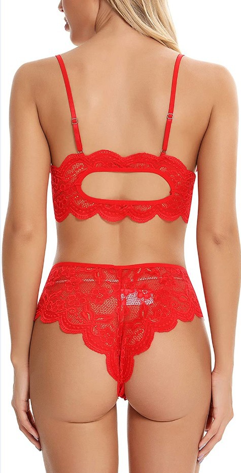 Title 4, Red Christmas Pajamas Lace Burr Strap Sexy Ling...