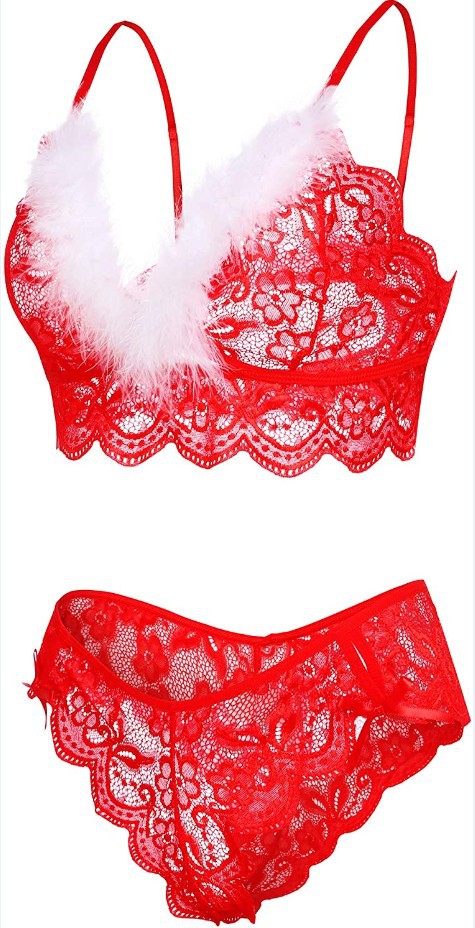 Title 7, Red Christmas Pajamas Lace Burr Strap Sexy Ling...