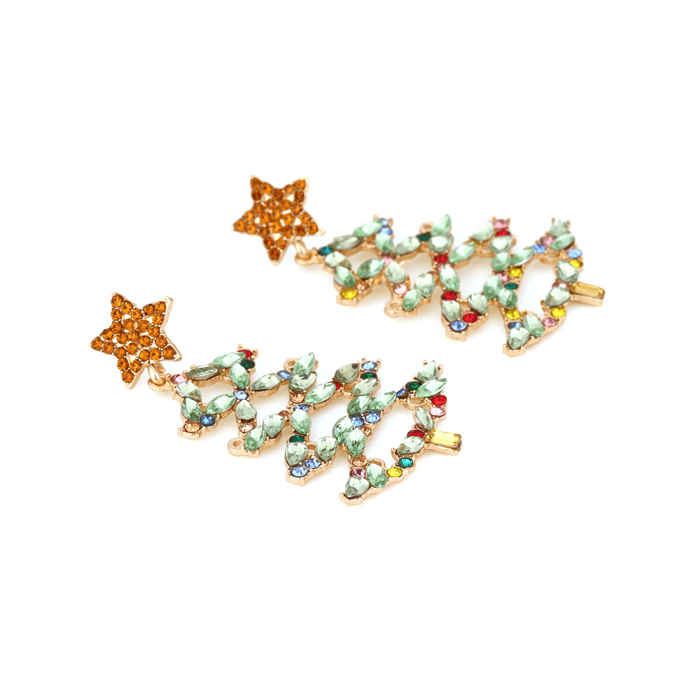 Exaggerated Creative Alloy Diamond Christmas Tree Earrings