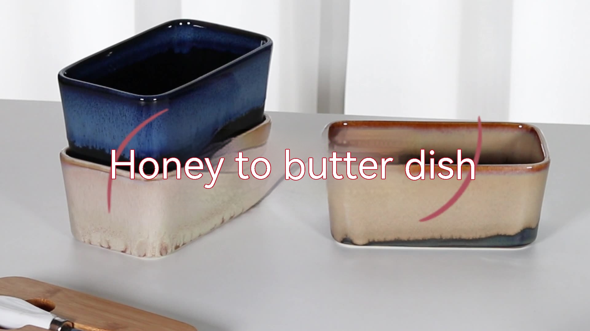 Kiln Baked Butterboat Rectangular Western Style With Lid Butter Storage Box Set