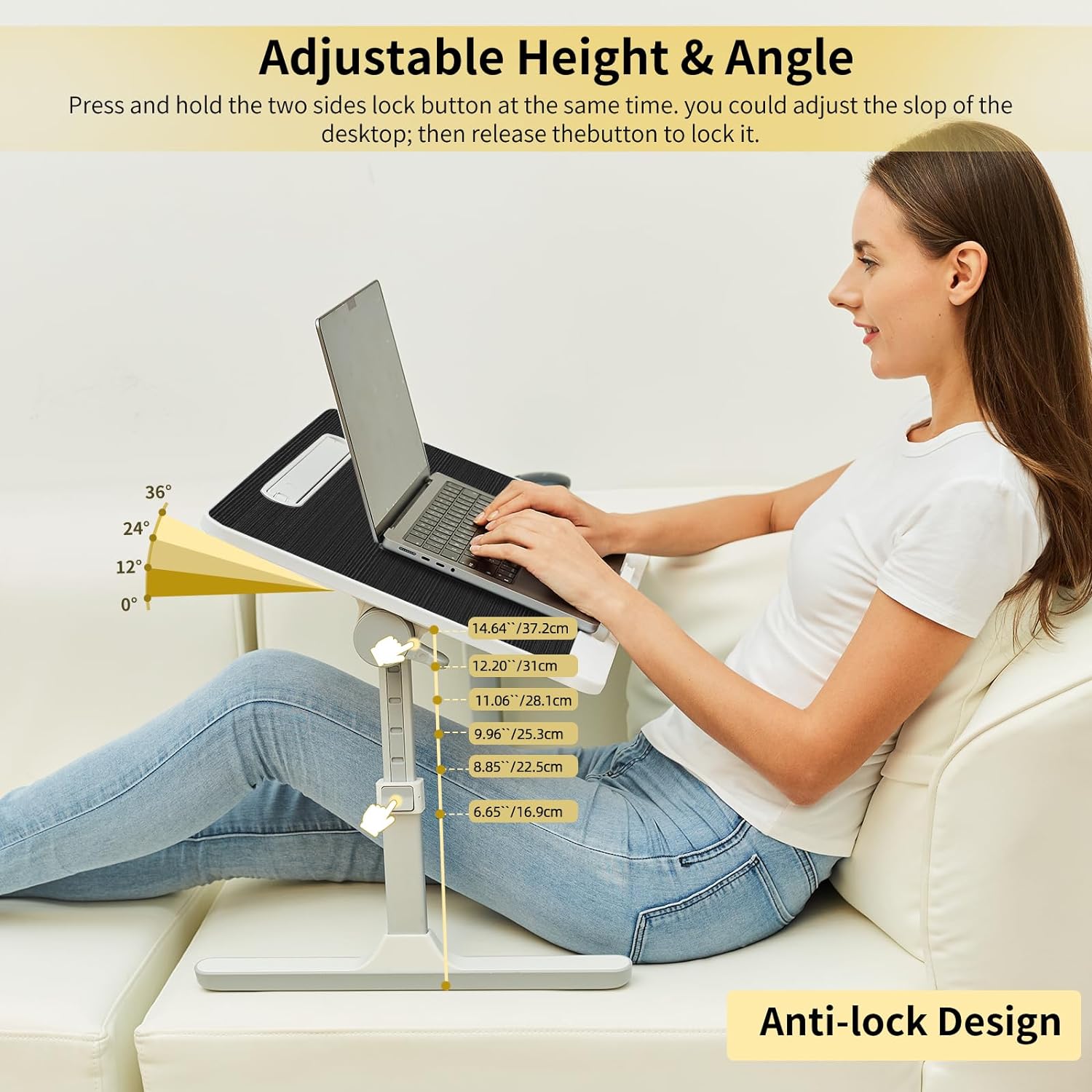 lap desk for laptop with LED light and drawer, portable bed table desk, adjustable laptop stand for bed, sofa, study, reading