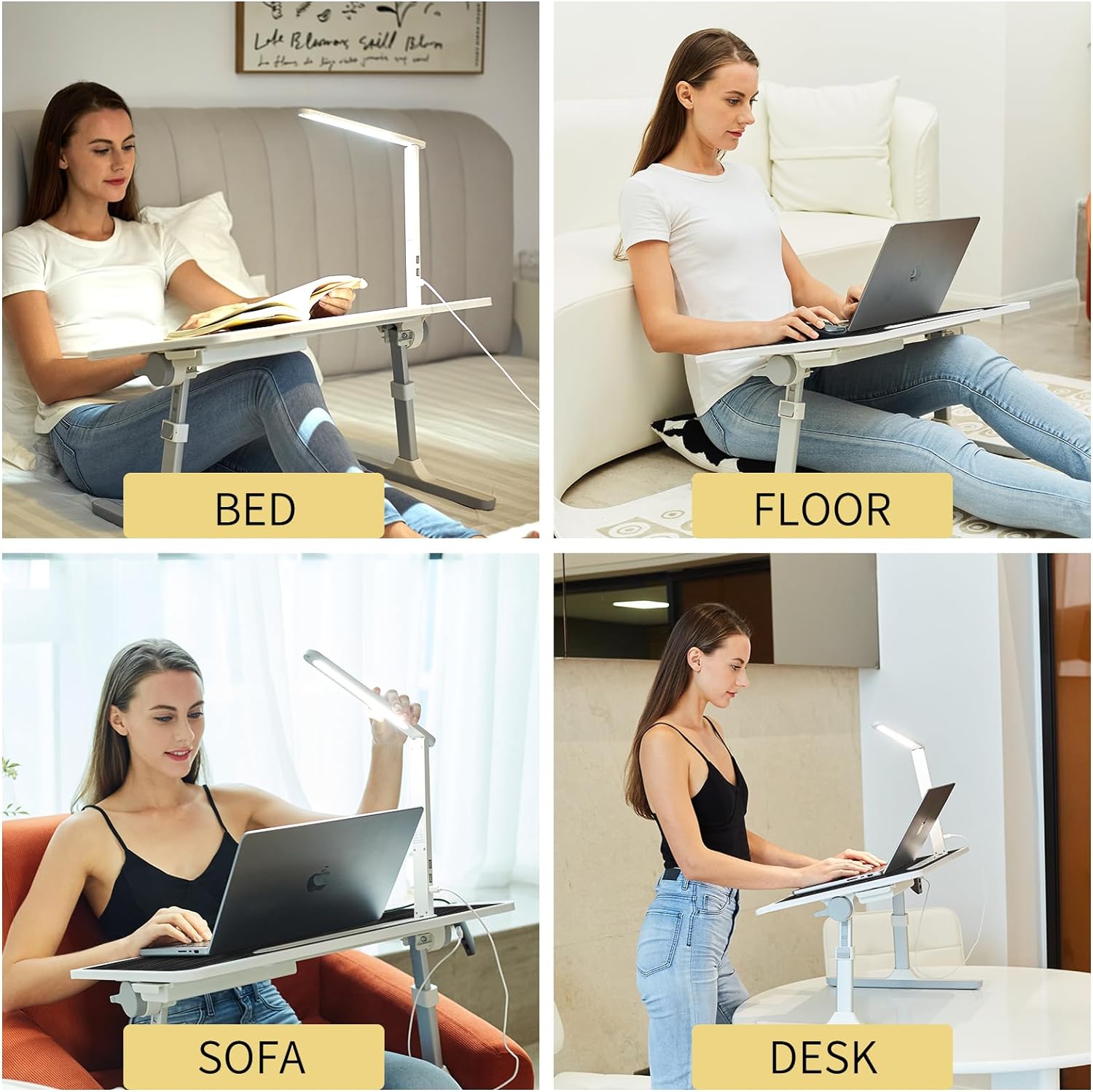 lap desk for laptop with LED light and drawer, portable bed table desk, adjustable laptop stand for bed, sofa, study, reading