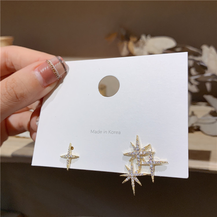 Title 2, Sterling Silver Needle Shiny Asymmetric Stars E...