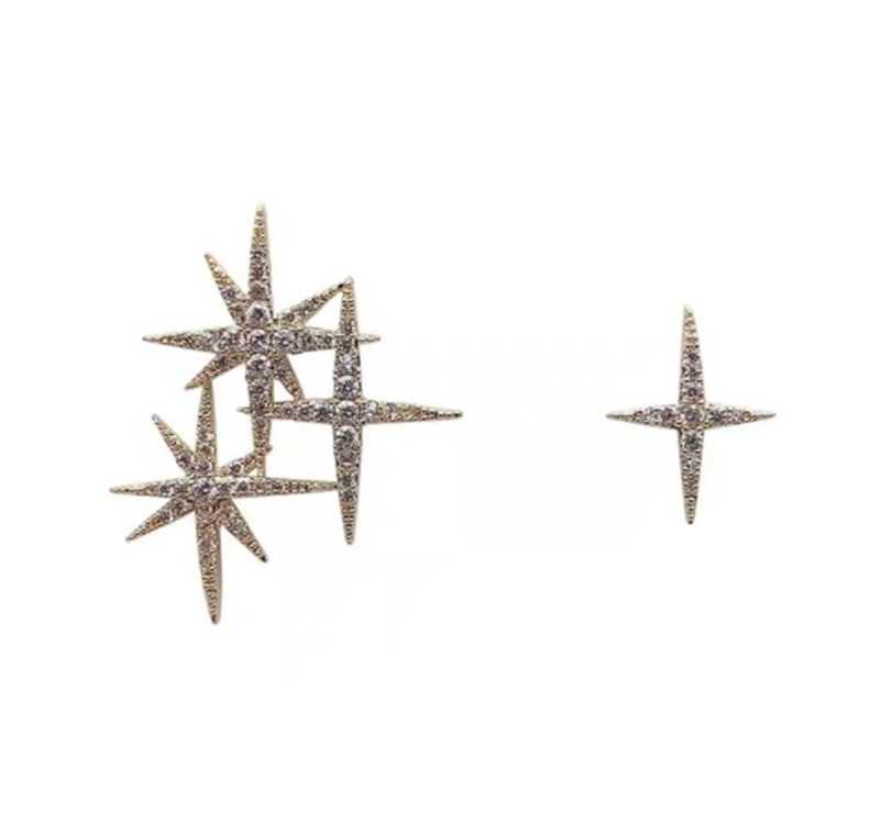 Title 3, Sterling Silver Needle Shiny Asymmetric Stars E...